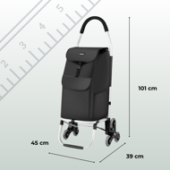 Punga de cumpărături Shopper, cu roți pentru scări, 45L, 101x45x39 cm, neagră