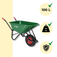 Roabă GREG cu cuvă din plastic, capacitate max. 100l/150kg, verde/negru