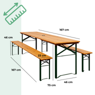 Set de masă pentru bere KLASIK, 170cm, maro natural