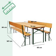 Set de masă pentru bere PRAKTIK cu spătar, 170cm, maro