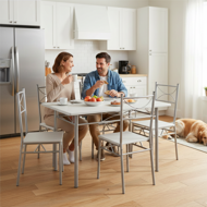 Set de mese de dining PAUL, 5 bucăți, catifea albă