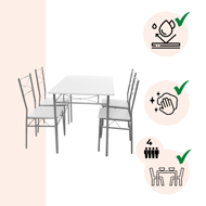 Set de mese de dining PAUL, 5 bucăți, catifea albă