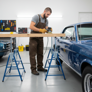 Capre telescopice de schelă DANNY, set 2 bucăți, max. 200 kg, 69x57x81-130cm, argintiu/albastru