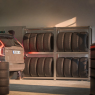 Raft pentru anvelope TYRE, 120x40x180cm, max. 795kg, oțel/deschis maro