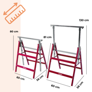 Capre telescopice de schelă DANNY, set 2 bucăți, max. 200 kg, 60 x 56 x 81-130cm, argintiu/roșu