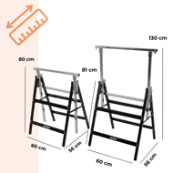 Capre telescopice de schelă DANNY, set 2 bucăți, max. 200 kg, 60 x 56 x 81-130cm, argintiu/negru