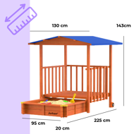 Groapa cu nisip cu verandă SUNNY, 130x130x143cm, maro/albastră