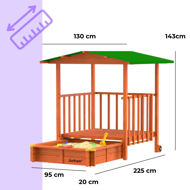 Groapa cu nisip cu verandă SUNNY, 130x130x143cm, maro/verde