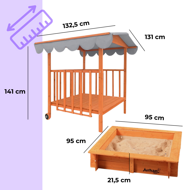 Zonă cu nisip și verandă 130 x 130 x 143 cm, din masiv de pin, maro gri