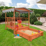 Zonă cu nisip și verandă 130 x 130 x 143 cm, din masiv de pin, maro gri