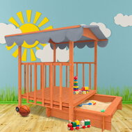 Zonă cu nisip și verandă 130 x 130 x 143 cm, din masiv de pin, maro gri
