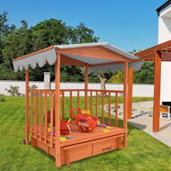 Zonă cu nisip și verandă 130 x 130 x 143 cm, din masiv de pin, maro gri