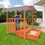 Zonă cu nisip și verandă 130 x 130 x 143 cm, din masiv de pin, maro gri
