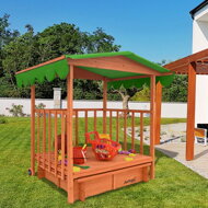 Groapa cu nisip cu verandă HARVY, 130x130x143cm, maro/verde