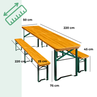 Set de masă pentru bere MAXI pliabil, 220cm, maro natural