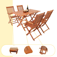 Set de mobilier SYDNEY, 5 piese, lemn natural