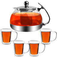 Set de ceai cu sită TEA 1,2L + 4 căni, transparent, argintiu