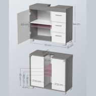 Dulap pentru chiuvetă IVY, 30x70x64 cm, alb/gri