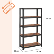 Raft de depozitare DUSTY, 5 polițe, max. 650kg, negru/maro