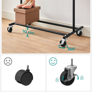 Suport pentru haine INEZ cu roți, max.90kg, 83,5x45x160cm, negru