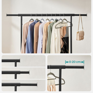 Suport pentru haine INEZ cu roți, max.90kg, 83,5x45x160cm, negru