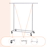 Suport pentru haine INEZ cu roți, max.90kg, 83,5x45x160cm, argintiu