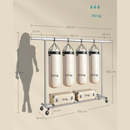 Umeraș pentru haine DOLLY pe roți, max. 150 kg, 45x160-200x161,5cm, argintiu