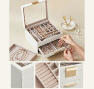 Cutie de bijuterii cu 2 sertare, alb-auriu