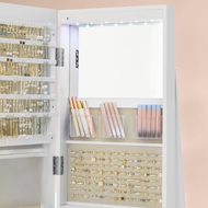 Oglindă cu suport și spațiu pentru bijuterii CHANTAL, 54,5×54,5×162 cm, albă