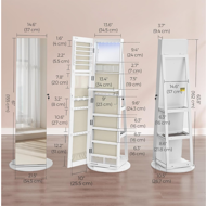 Oglindă cu suport și spațiu pentru bijuterii CHANTAL, 54,5×54,5×162 cm, albă