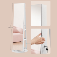 Oglindă cu suport și spațiu pentru bijuterii CHANTAL, 54,5×54,5×162 cm, albă