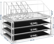 Organizator de machiaj cu 3 sertare și 15 compartimente diferite, pentru rujuri, pensule, transparent