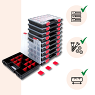 Organizator din plastic NORS, 10 bucăți, 22 compartimente, 34x25x5 cm, negru/transparent