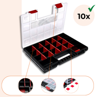 Organizator din plastic NORS, 10 bucăți, 22 compartimente, 34x25x5 cm, negru/transparent