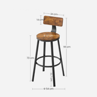 Scaune de bar LUND cu spătare, 2 buc., 99x54cm, maro/negru  