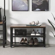 Bancă pentru pantofi și raft în stil industrial, maro, neagră