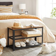 Bancă pentru pantofi și raft în stil industrial, maro, neagră