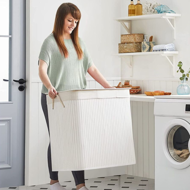 Coș de rufe de bambus DORA, 150L, alb  