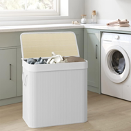 Coș de rufe de bambus DORA, 150L, alb  