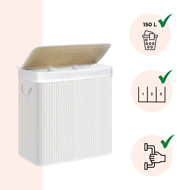 Coș de rufe de bambus DORA, 150L, alb  