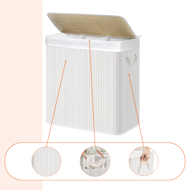 Coș de rufe de bambus DORA, 150L, alb  