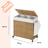 Coș de rufe pe roți din ratan sintetic AVA, 140L, maro natural