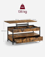 Masă de cafea reglabilă pe înălțime GASPAR, 50x100x(48-63)cm maro/negru  