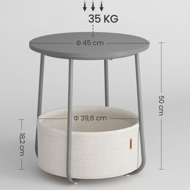 Măsuță rotundă cu coș de depozitare COLETTE, 45x50cm, gri/alb