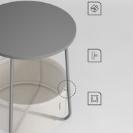 Măsuță rotundă cu coș de depozitare COLETTE, 45x50cm, gri/alb