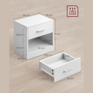 Măsuță de noptieră COSTA, 28x39x41 cm, albă