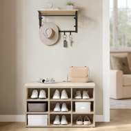 Pantofar cu bancă tapițată GABI, 9 compartimente, 30,3 x 78,5 x 48 cm, bej natural