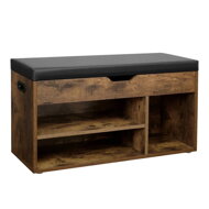 Pantofar cu bancă și spațiu de depozitare LUJZA, 80x30x44cm, maro închis/negru  