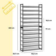 Raft stivuibil pentru încălțăminte IDA, 12 polițe, 92,5x31x223cm, negru