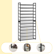 Raft stivuibil pentru încălțăminte IDA, 12 polițe, 92,5x31x223cm, negru